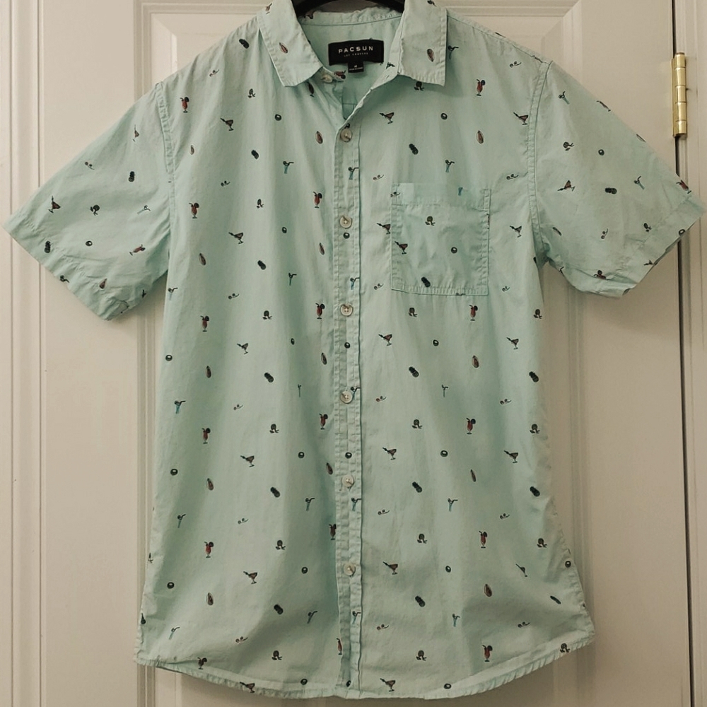 PacSun Mint Tropical Drinks Print Button Up